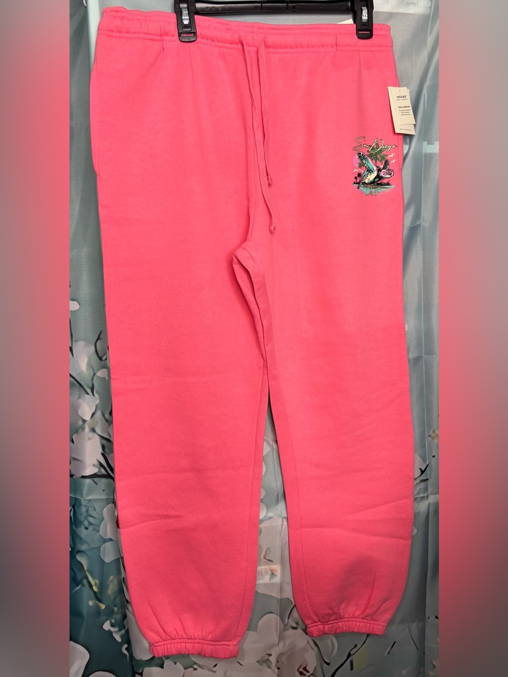 NWT Relaxx Flamingo Pink Sea Turtle San Diego CA Graphic Jogger Sweatpants XL